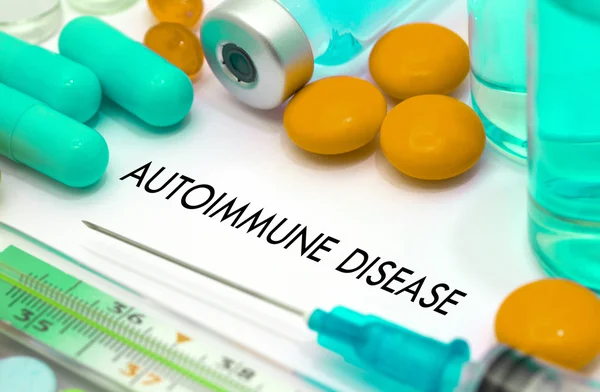 Autoimmune disease. Treatment and prevention of disease. Syringe and vaccine. Medical concept. Selective focus