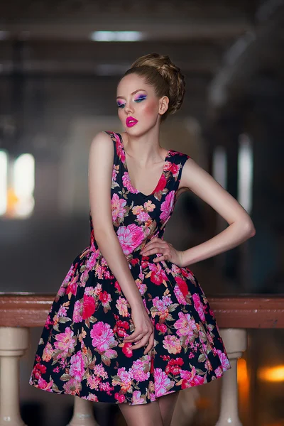 Beautiful girl model. Sexy. The fashionable clothes, wearing a dress. Stylish. Make-up and hair. Beautiful posture, emotions. Feelings.