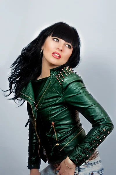 Portrait of a woman in a leather jacket