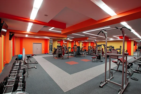 Little bit used european sport gym without people. Red color