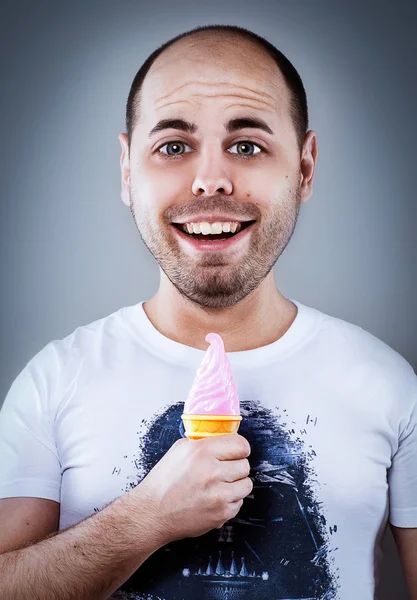Portrait of a happy man holding ice cream. Photoshop