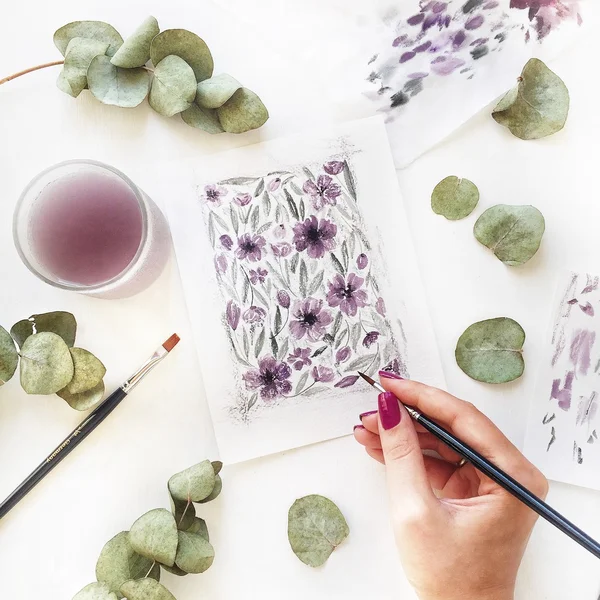 Painting with violet flowers