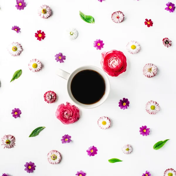 Cup of coffee and flower bud pattern