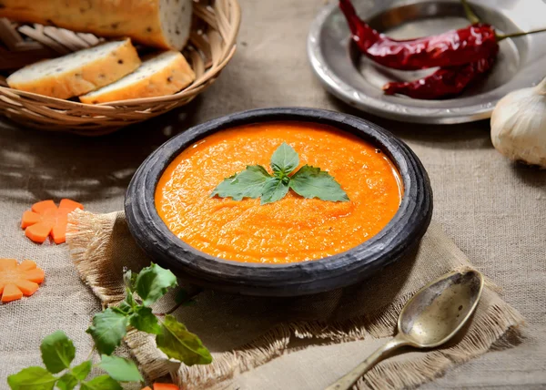 Soup puree of carrots in bowl