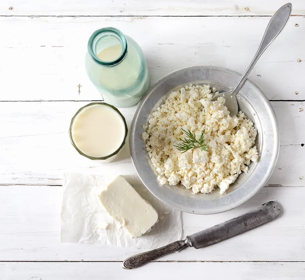 Fresh cottage cheese in white plate