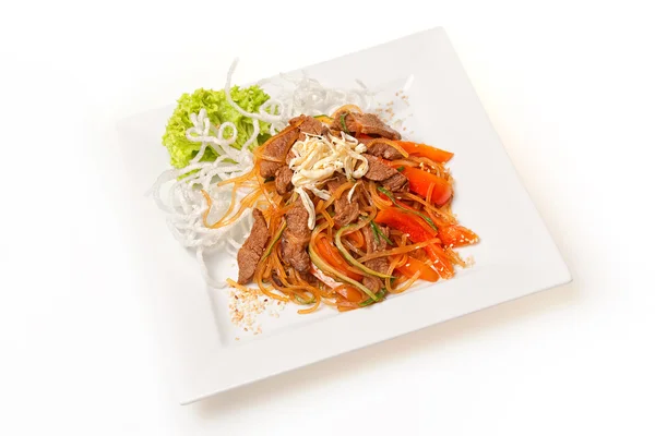 Warm Japanese salad with veal with sweet peppers and sauce