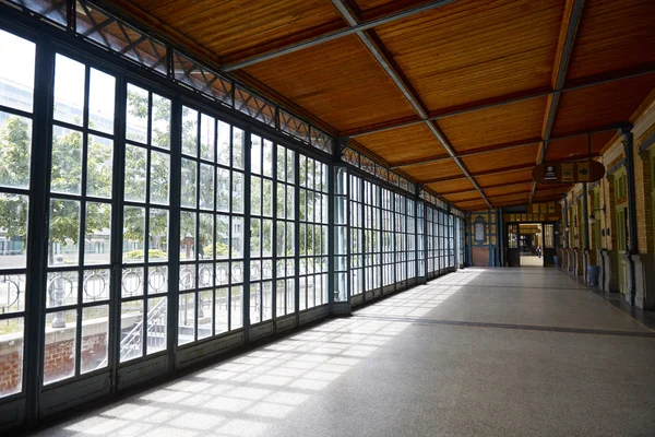 Glass corridor on railway station