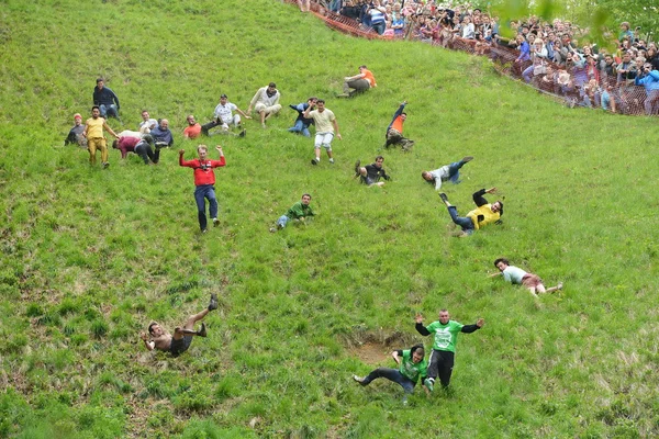 The traditional cheese rolling races in Brockworth, UK.