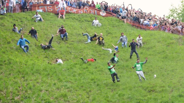 The traditional cheese rolling races in Brockworth, UK.