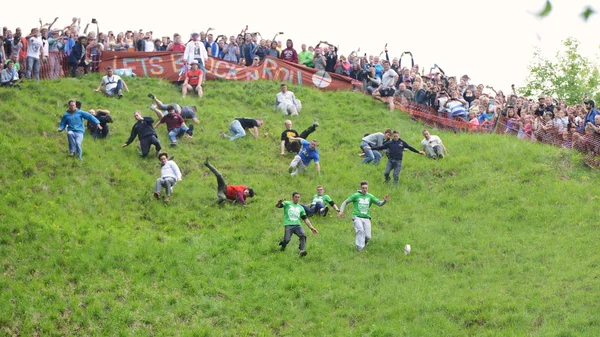 The traditional cheese rolling races in Brockworth, UK.