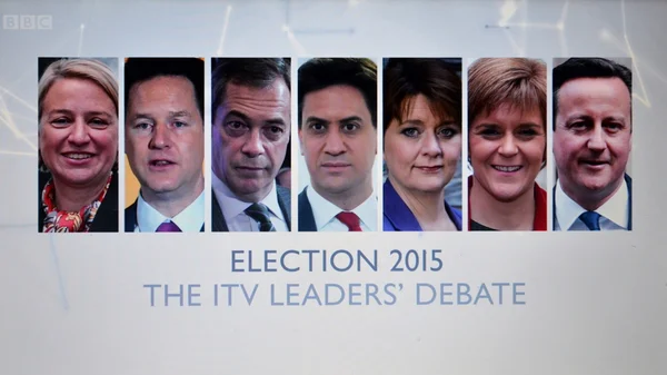 A view of a screen capture taken of a live election TV debate