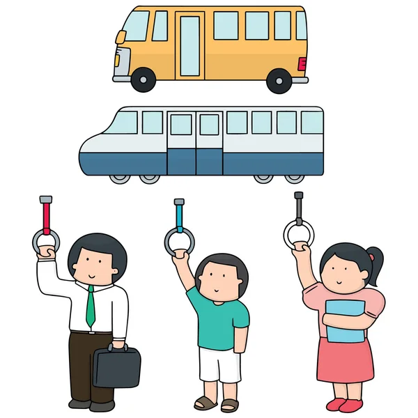 Vector set of passenger in public transportation(bus, train)