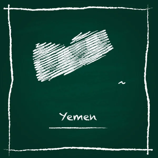 Yemen outline vector map hand drawn with chalk on a green blackboard.