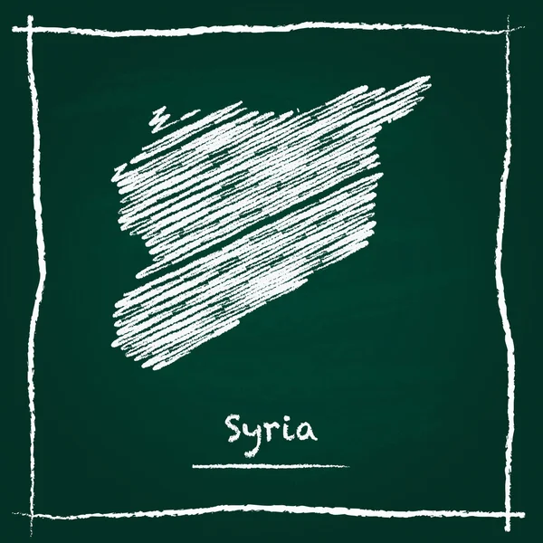 Syrian Arab Republic outline vector map hand drawn with chalk on a green blackboard.