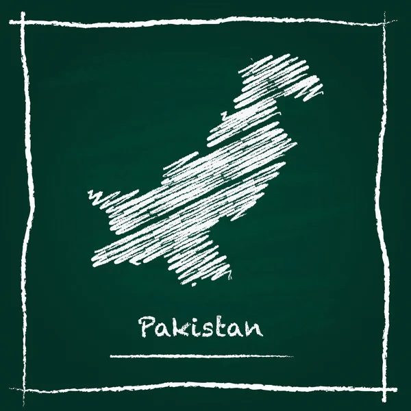 Pakistan outline vector map hand drawn with chalk on a green blackboard.