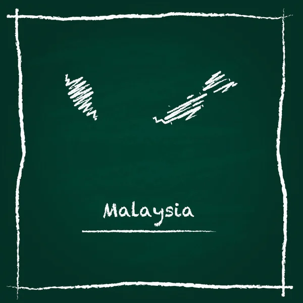 Malaysia outline vector map hand drawn with chalk on a green blackboard.