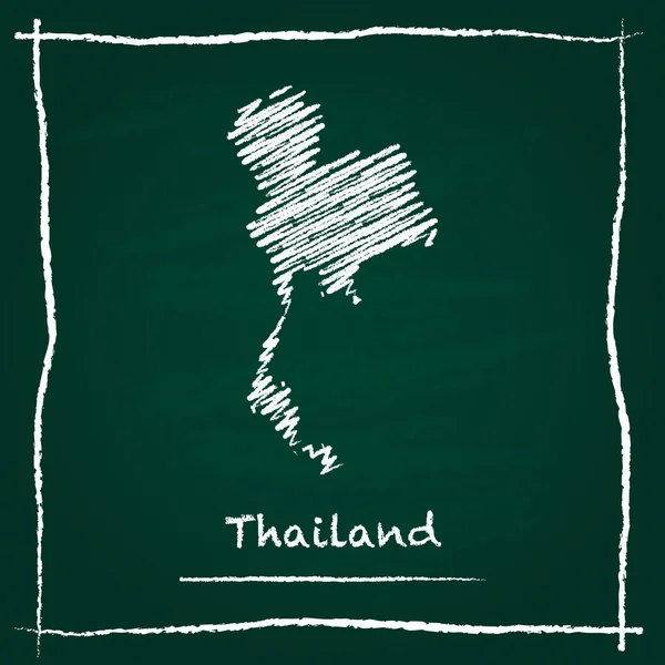 Thailand outline vector map hand drawn with chalk on a green blackboard.