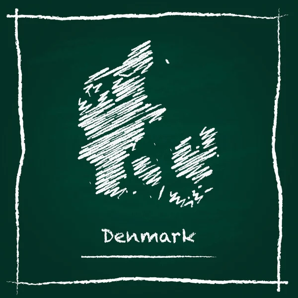 Denmark outline vector map hand drawn with chalk on a green blackboard.