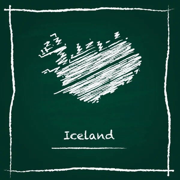 Iceland outline vector map hand drawn with chalk on a green blackboard.