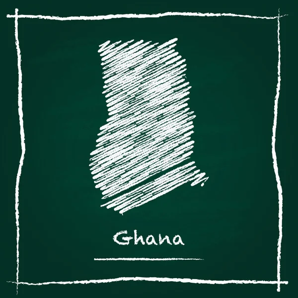 Ghana outline vector map hand drawn with chalk on a green blackboard.