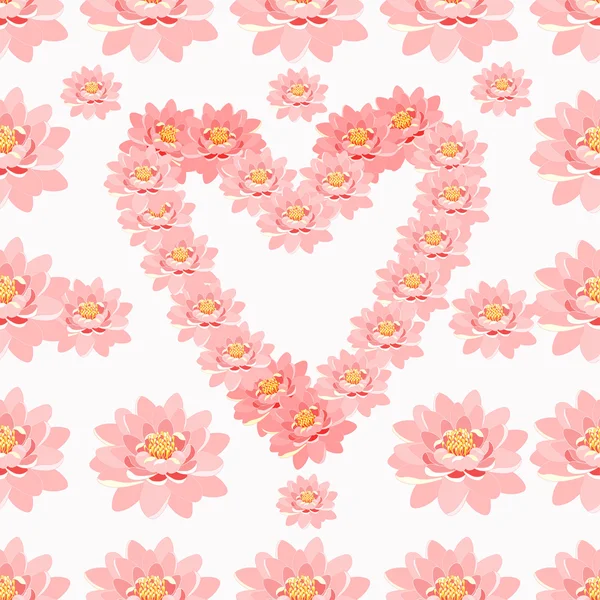 Seamless pattern lotus of flower pink in heart shape. vector ill