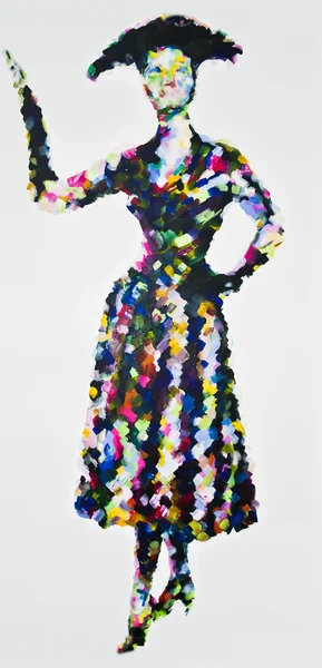 50s Perfection, contemporary acrylic painting inspired by 1950s fashion, posed, elegant with gloves and hat