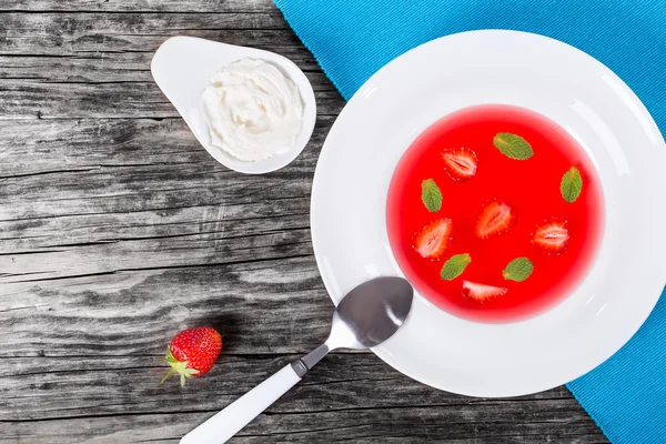 Chilled Strawberry Soup with pieces of strawberries