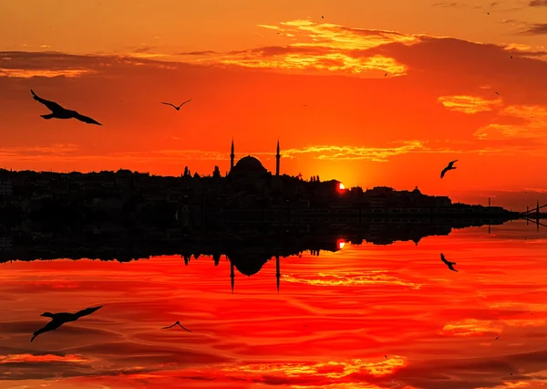 Istanbul silhouette on sunset