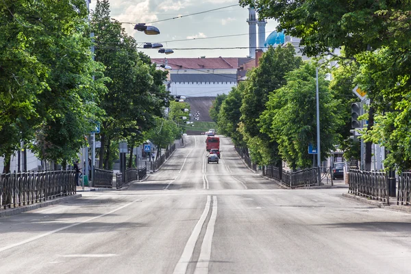 One of the Kazan\'s streets and wall of the Kazan Kremlin