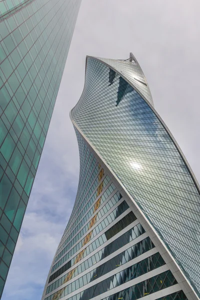 Close view on Evolution Tower in the business complex Moscow City