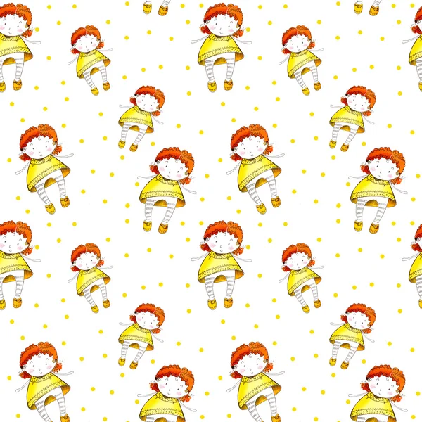 Yellow Polka Dot Pattern, pencil sketch of a girl in a dress,Dots Texture Digital Paper Background