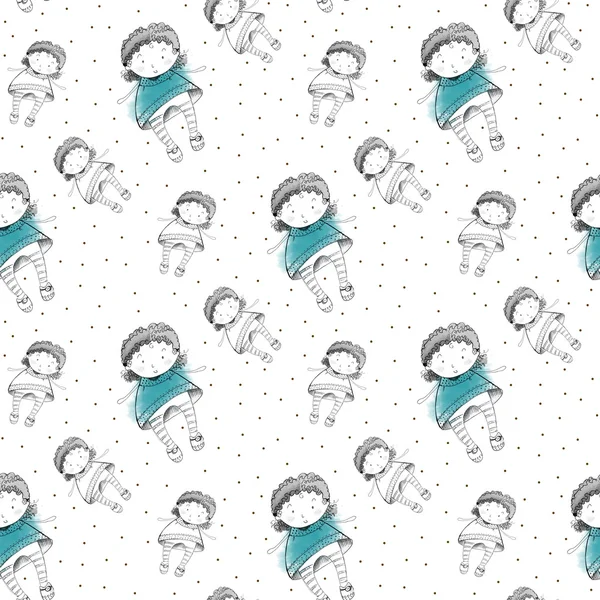Polka Dot Pattern, pencil sketch of a girl in a dress,Dots Texture Digital Paper Background