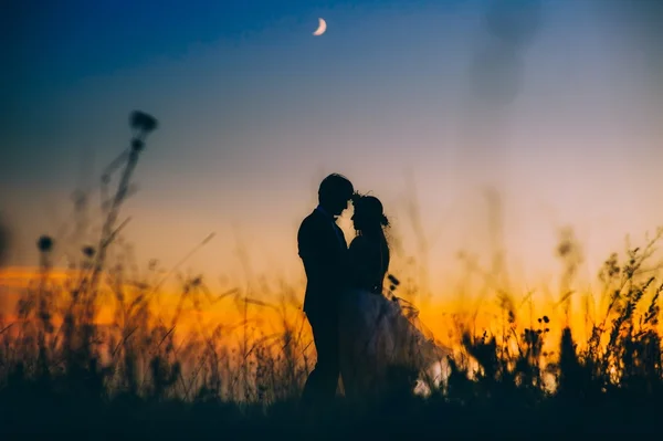 Silhouettes of couple at sunset