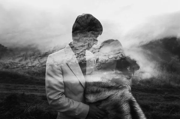 Double exposure portrait of couple