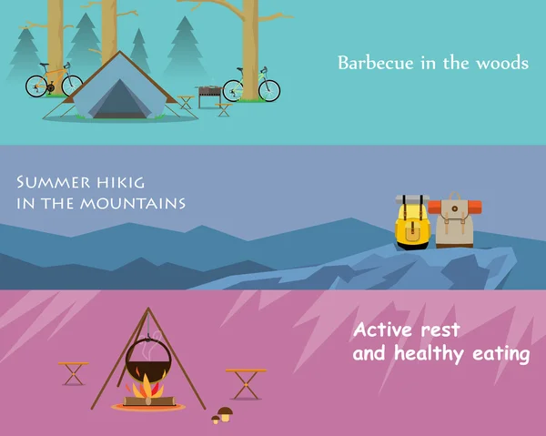 Kinds of active recreation and hiking food. Vector illustration