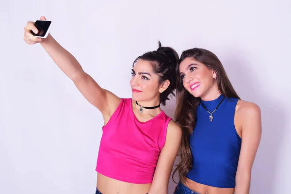 Two stylish women taking a selfie. Friendship concept.