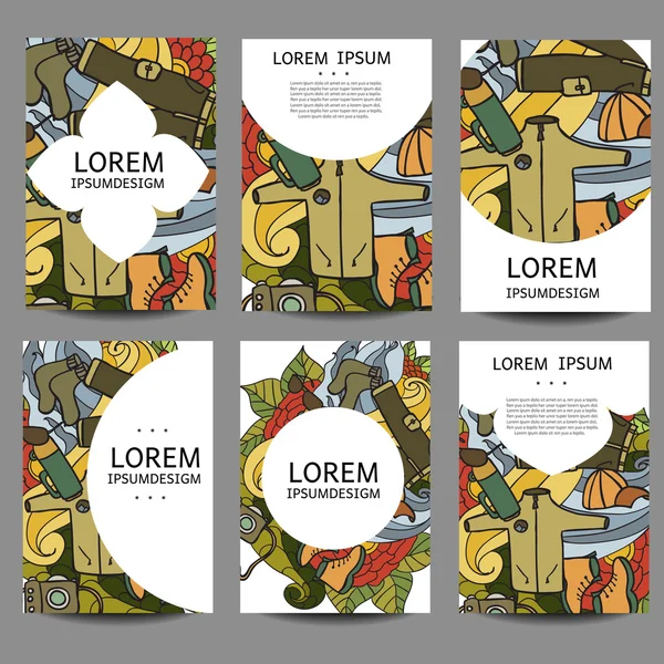 Vector abstract brochures Recreation. Tourism and camping in doodle style.Design templates vintage frames  backgrounds.