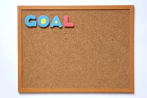 Cork board with goal wording