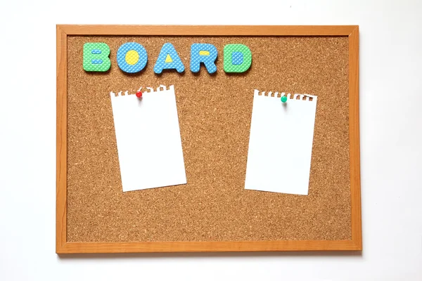 Cork board with board wording and paper note