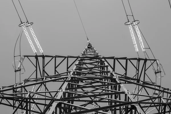 High voltage electric tower line. Black and Write