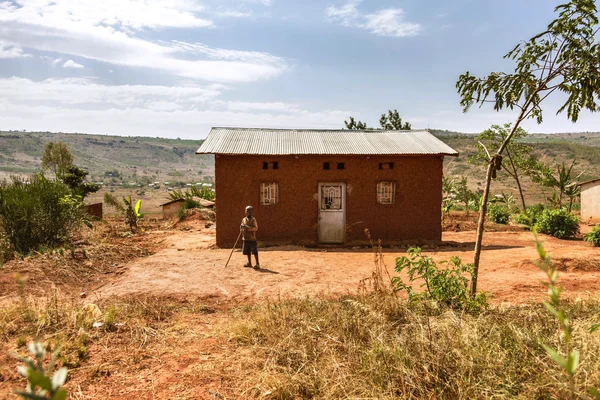 The house of the little farmer African boy.