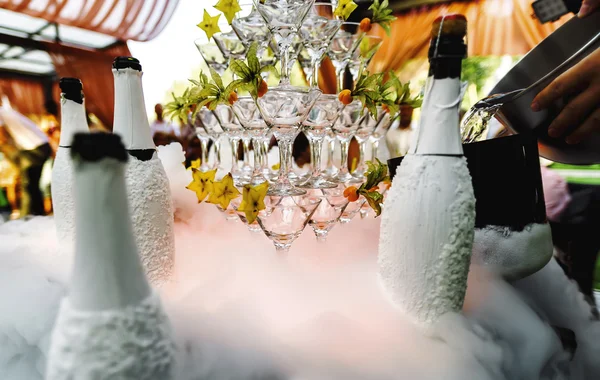 Wedding outdoor smoke alcohol decoration prepared for banquet