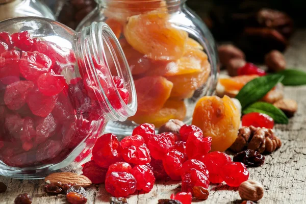 Dried cherries in a glass jar