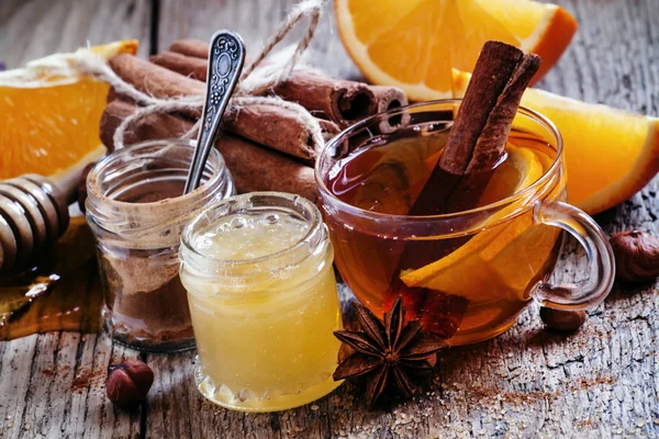 Winter tea with orange, honey and cinnamon