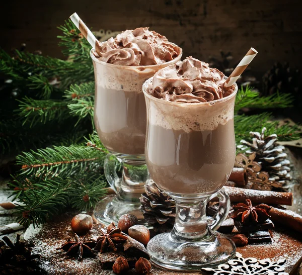 Delicious hot chocolate with chocolate and whipped cream