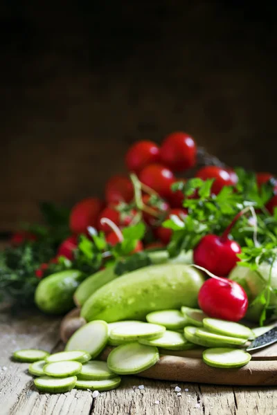 Round zucchini slices and fresh radish