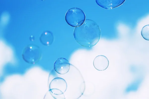 Natural heaven background, soap bubbles on background of sky