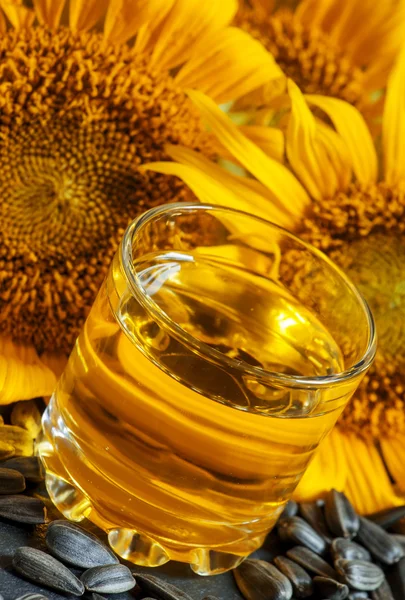 Fresh sunflower oil in a glass