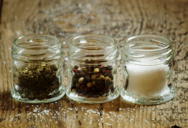Spices: salt, pepper and herbs