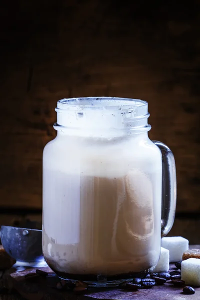 Coffee with ice-cream in a large jar